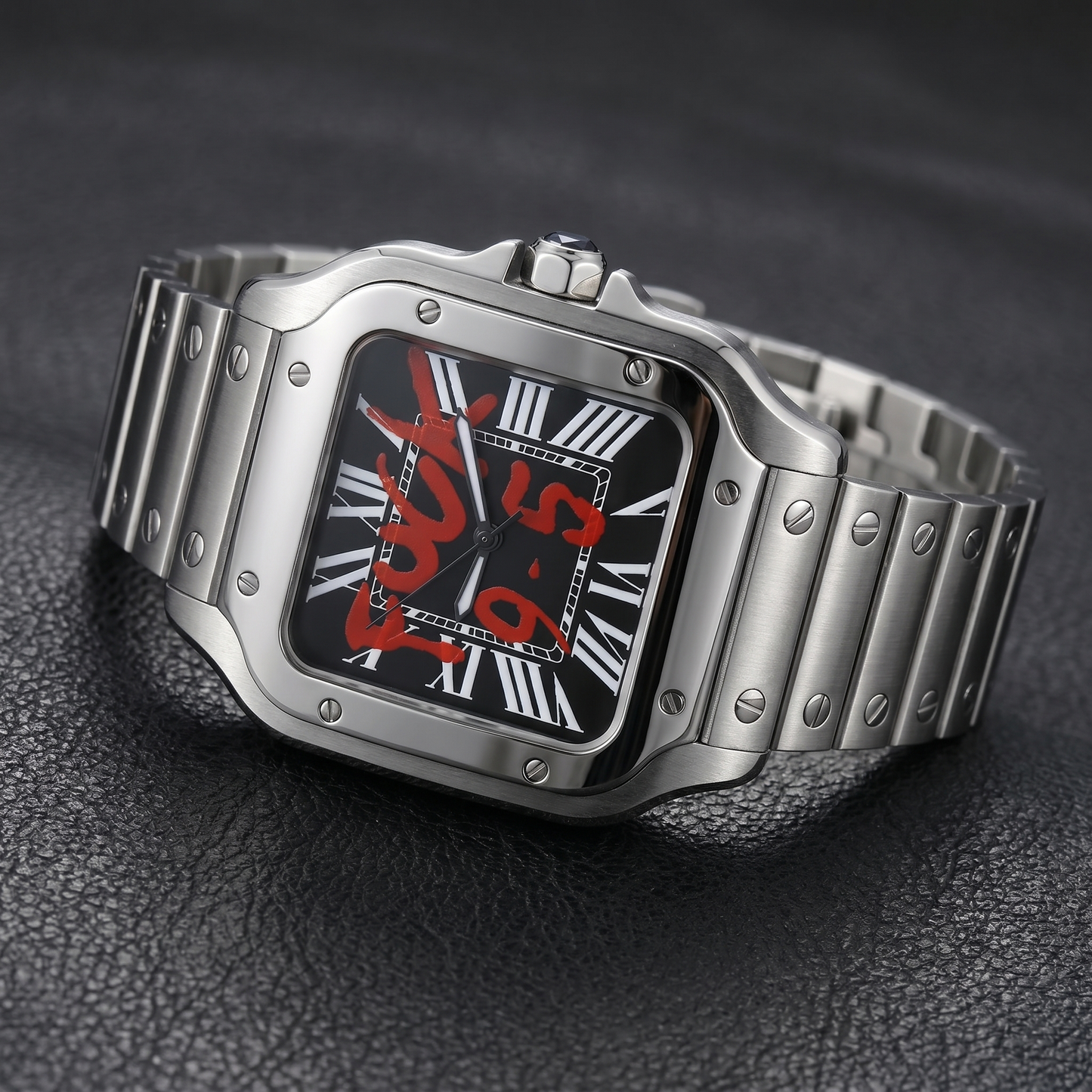 Santos-style custom automatic watch, Velanti Milano Santvel Black Fck 9 To 5, bracelet detail photo