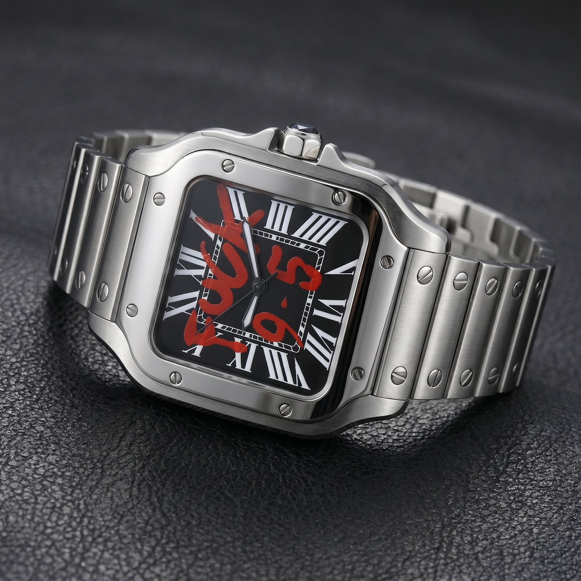 Santos-style custom automatic watch, Velanti Milano Santvel Black Fck 9 To 5, bracelet detail photo