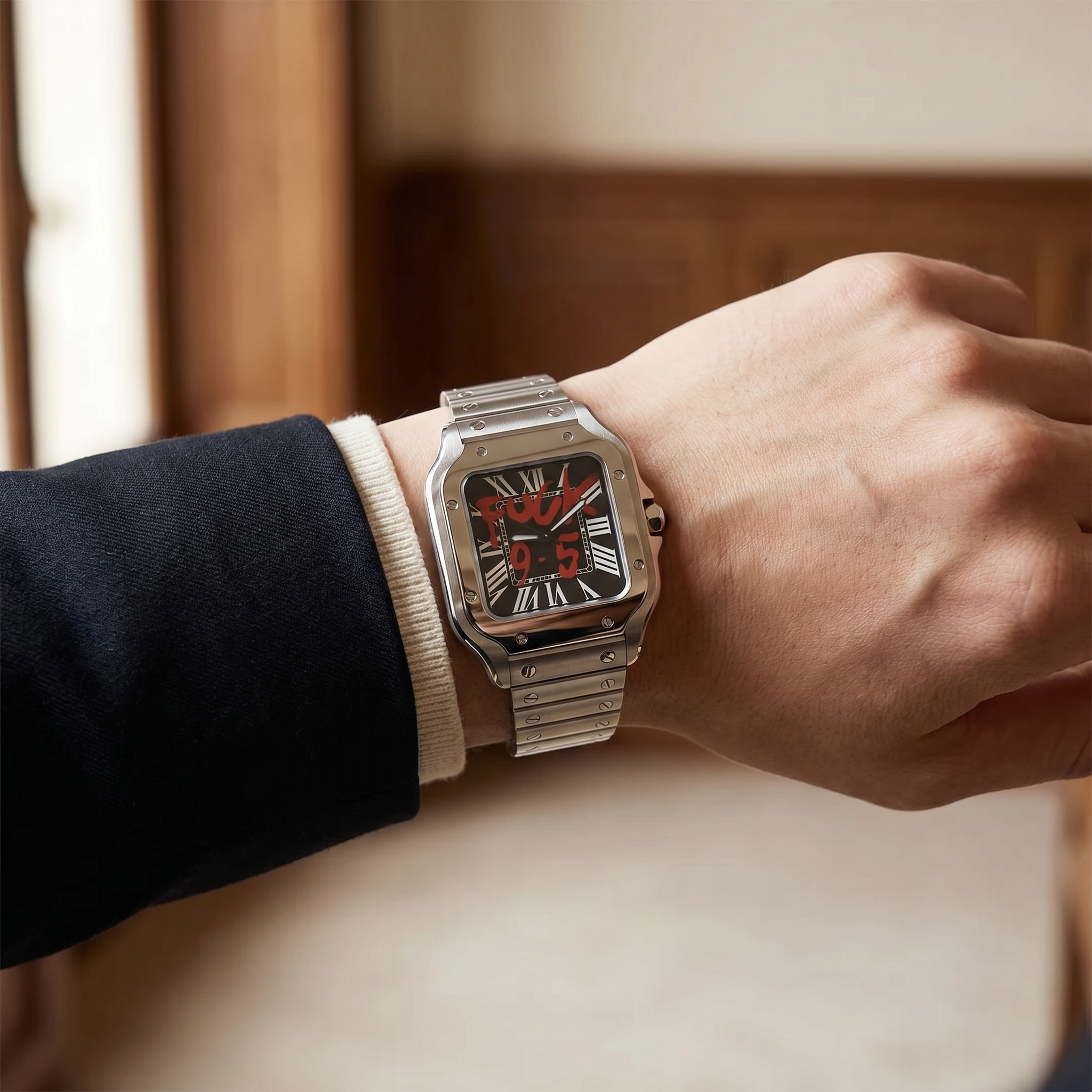 Santos-style automatic watch, Velanti Milano Santvel Black Fck 9 To 5, product photo 13