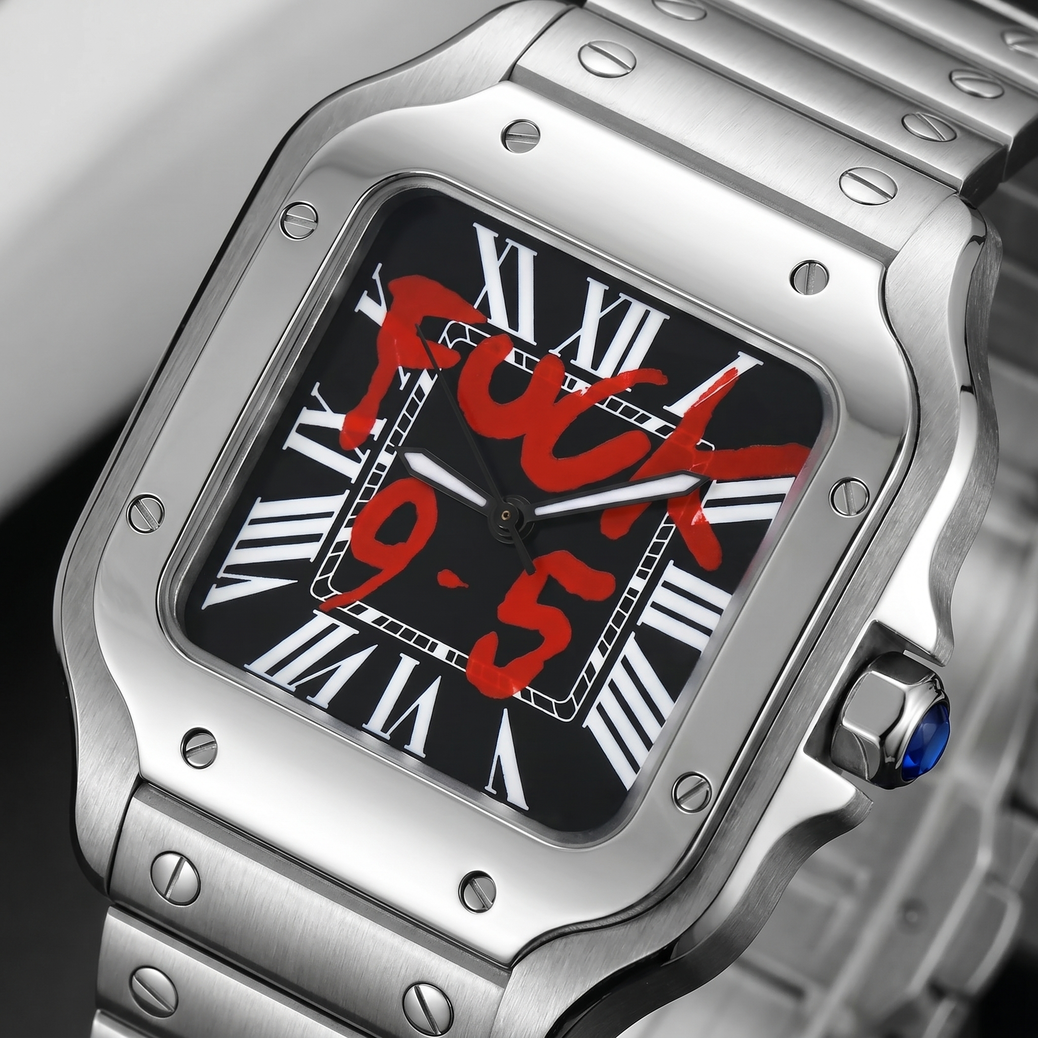 Santos-style automatic watch, Velanti Milano Santvel Black Fck 9 To 5, watch detail photo 14