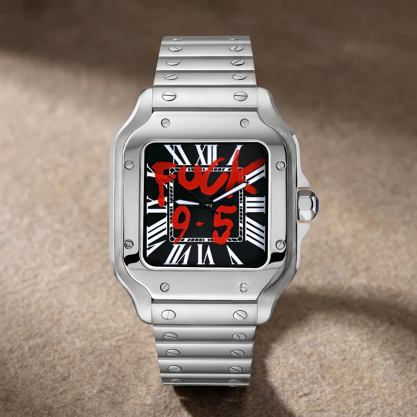 Santos-style custom automatic watch, Velanti Milano Santvel Black Fck 9 To 5, watch detail photo 16