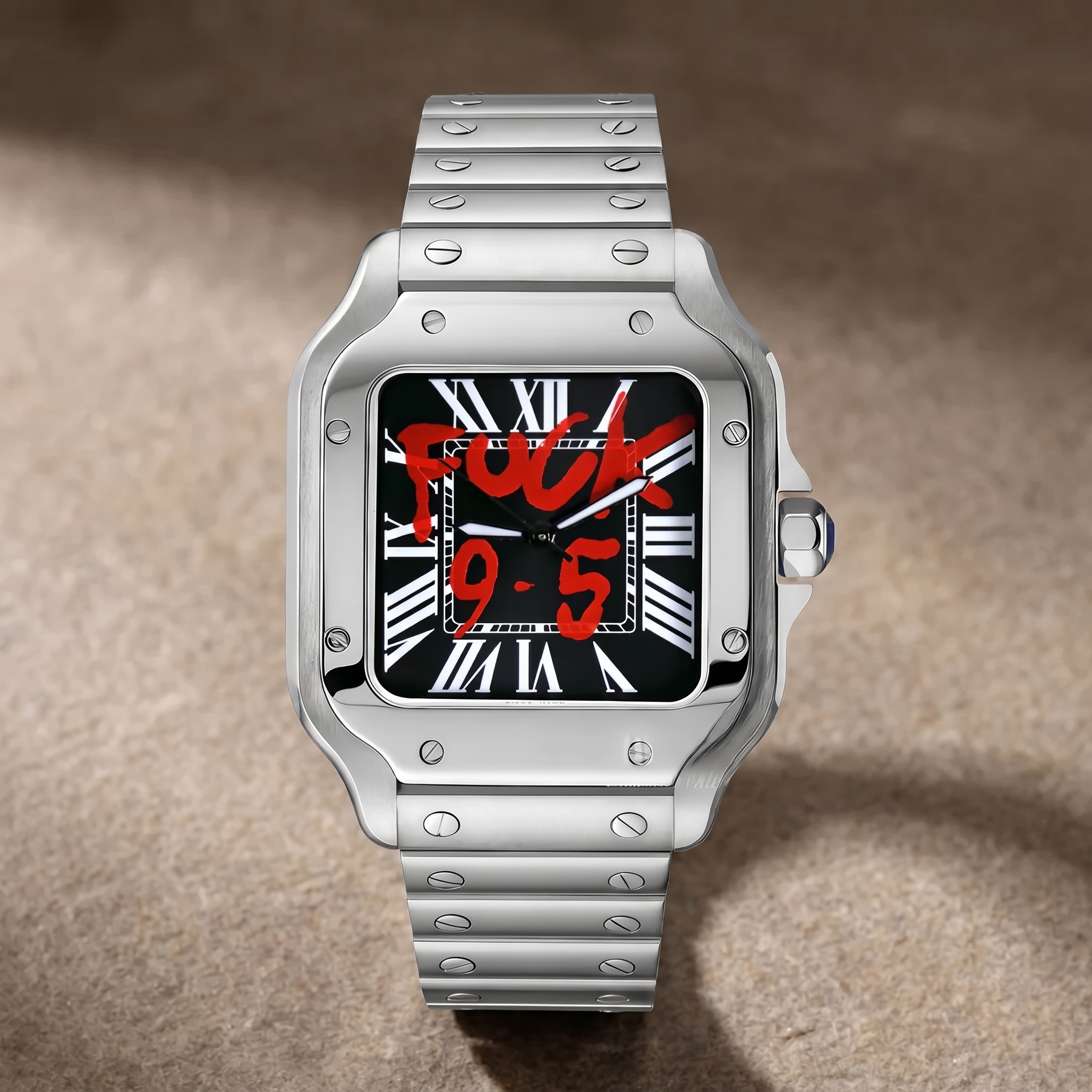 Santos-style automatic watch, Velanti Milano Santvel Black Fck 9 To 5, watch detail photo 16
