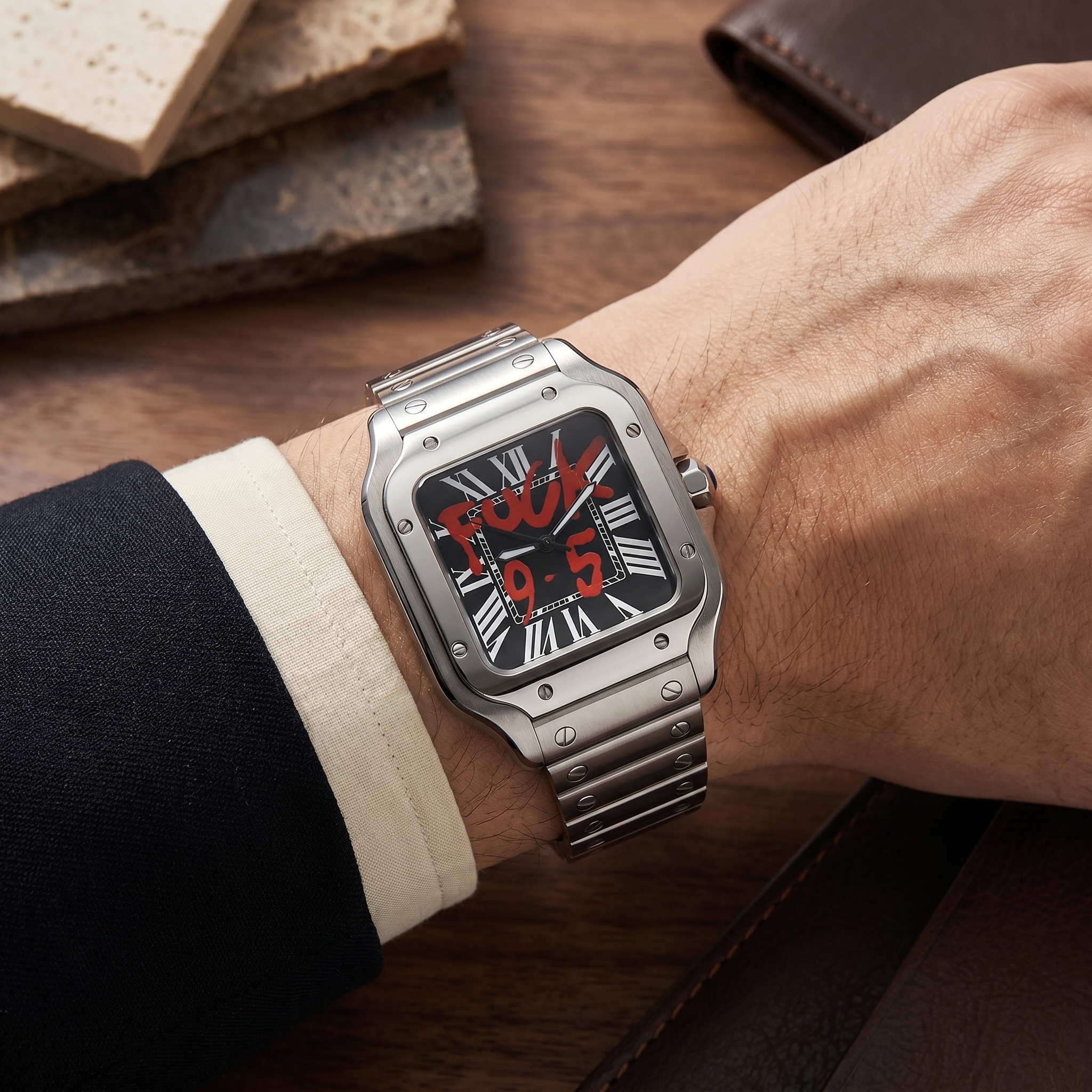 Santos-style automatic watch, Velanti Milano Santvel Black Fck 9 To 5 worn on wrist photo 17