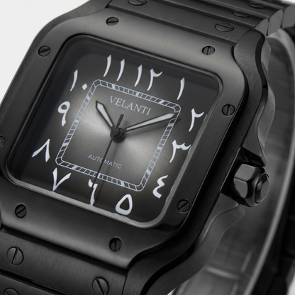 Santos-style custom automatic watch, Velanti Milano Santvel Black Ghost Arabic, watch detail photo 6