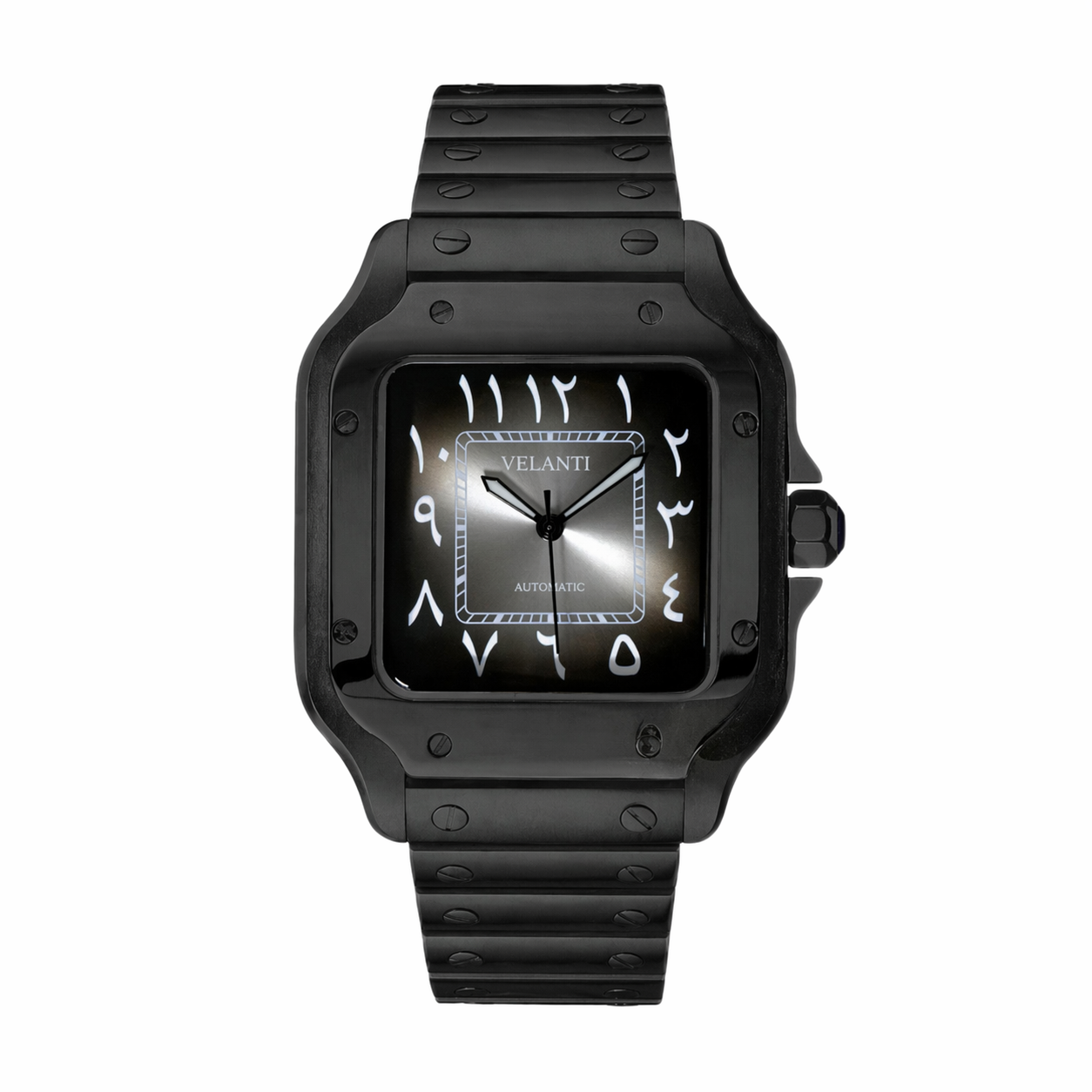 Santos-style automatic watch, Velanti Milano Santvel Black Ghost Arabic, main product photo