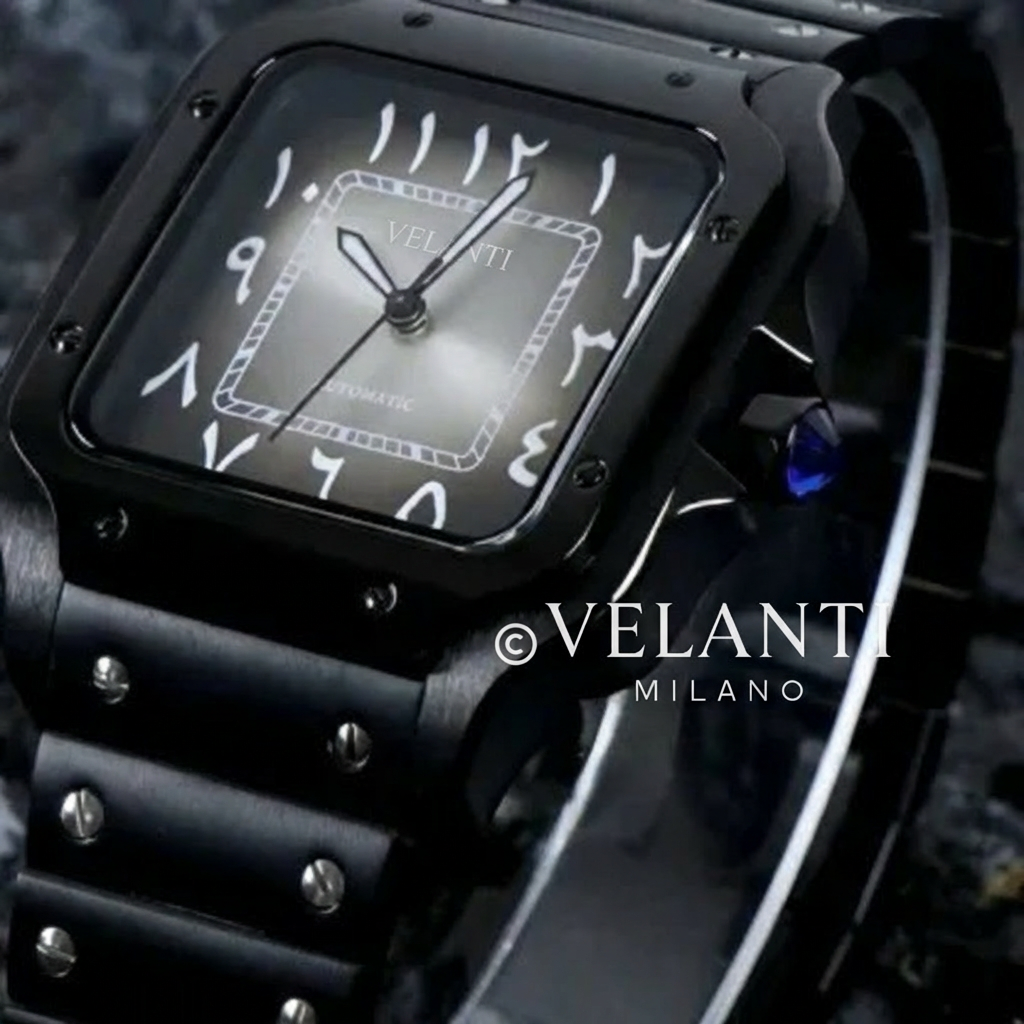 Santos-style automatic watch, Velanti Milano Santvel Black Ghost Arabic, product photo 2