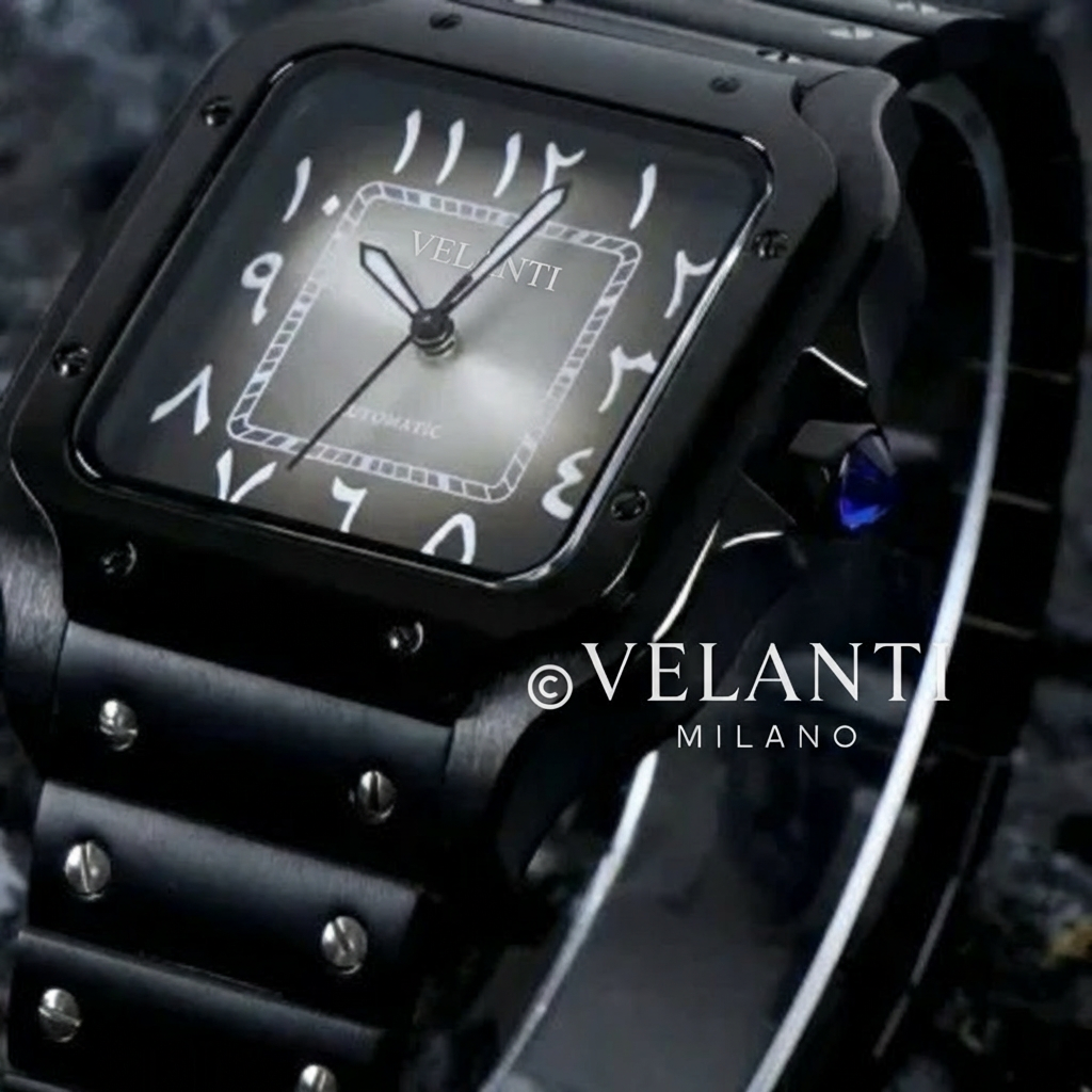 Santos-style automatic watch, Velanti Milano Santvel Black Ghost Arabic, product photo 4
