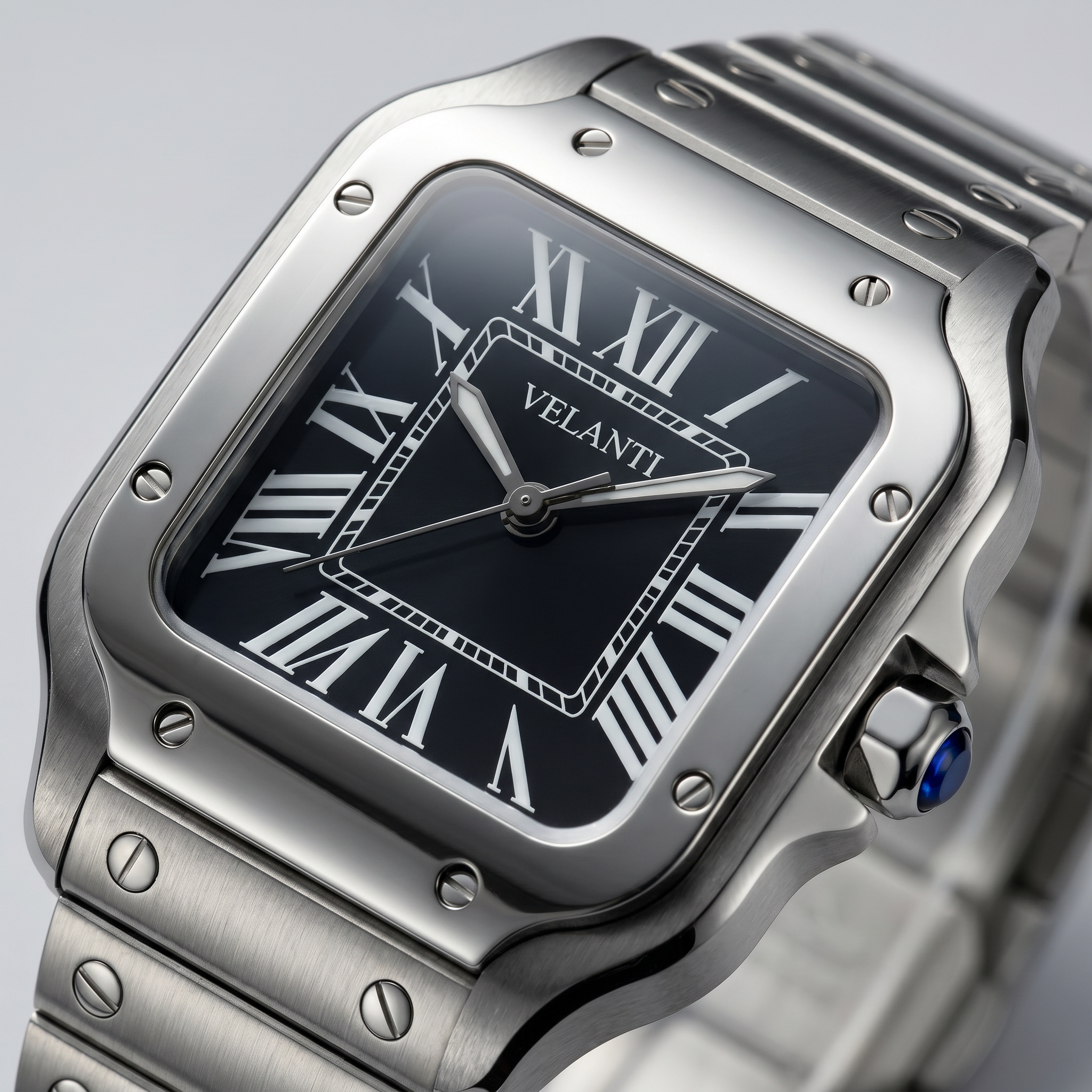 Santos-style automatic watch, Velanti Milano Santvel Black, product photo 3