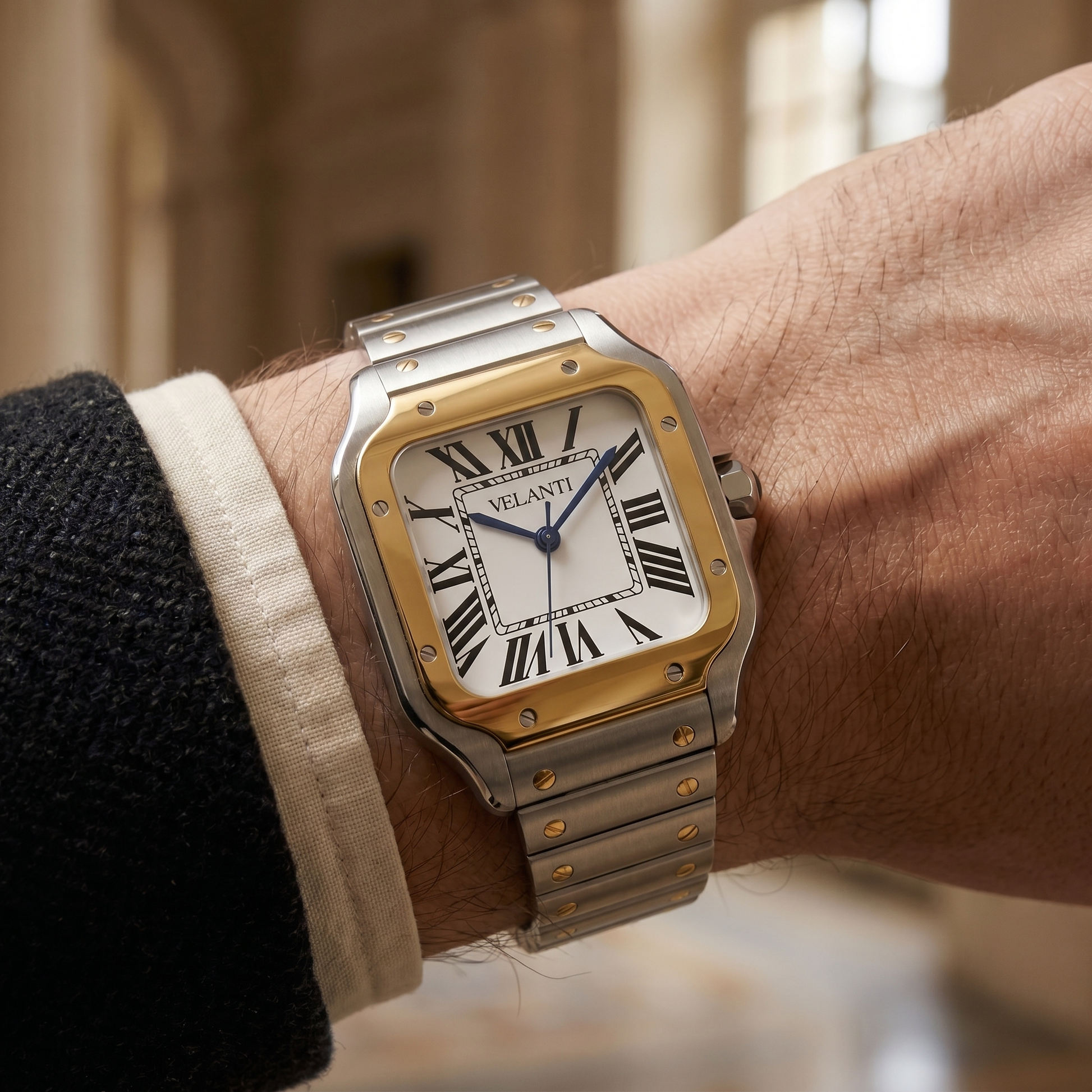 Santos-style automatic watch, Velanti Milano Santvel Gold - Silver, product photo 11