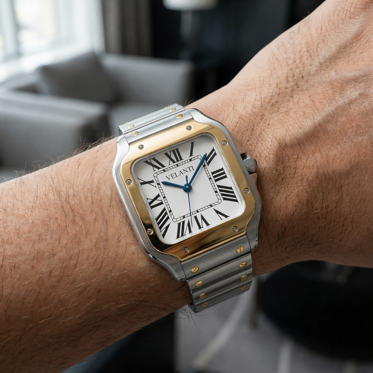 Santos-style automatic watch, Velanti Milano Santvel Gold Silver, product photo 2