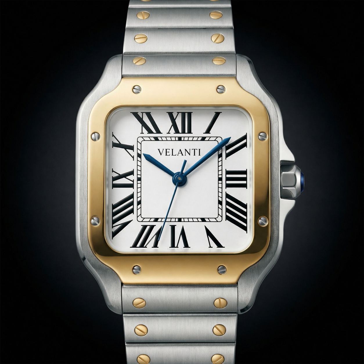 Santos-style automatic watch, Velanti Milano Santvel Gold Silver, product photo 5
