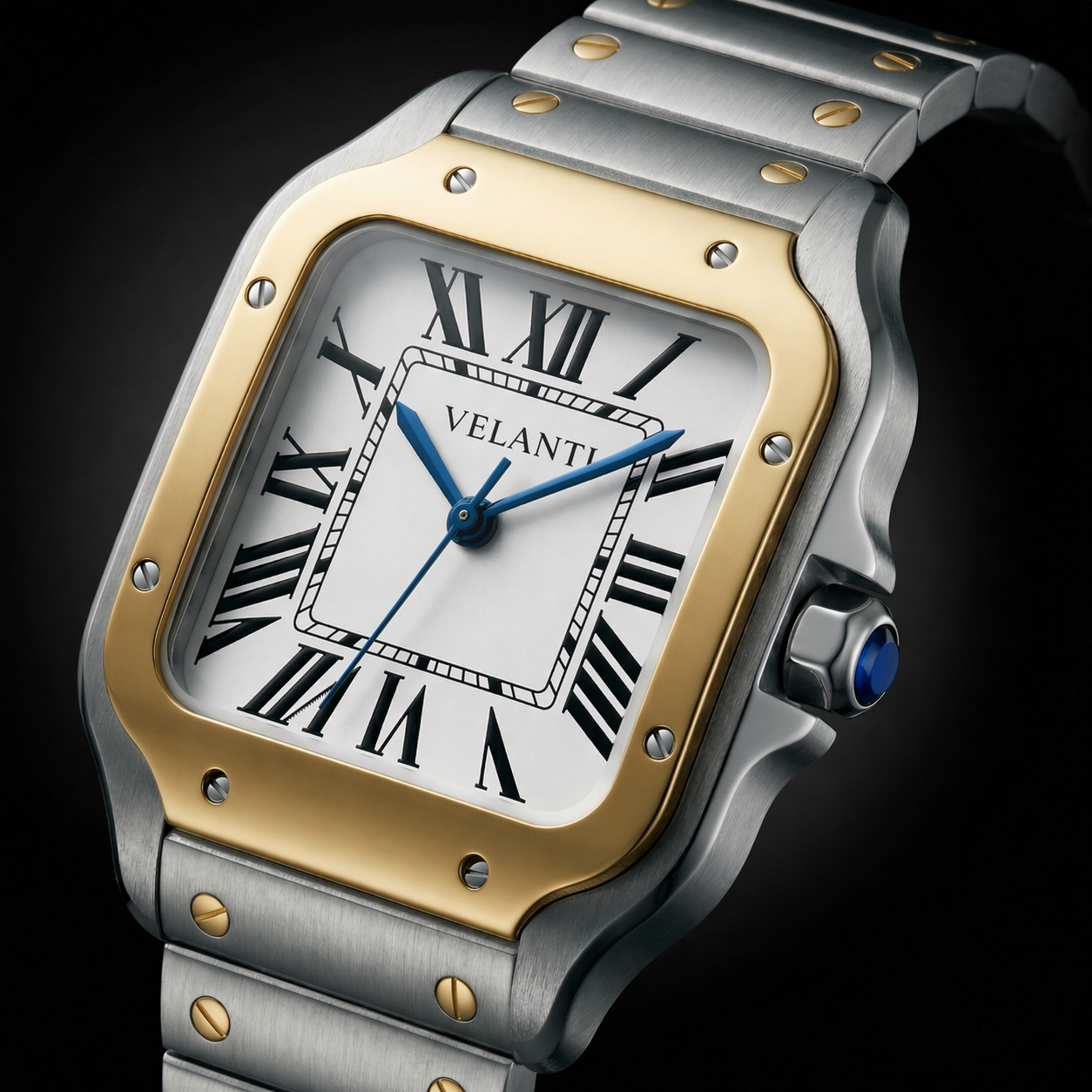 Santos-style automatic watch, Velanti Milano Santvel Gold Silver, product photo 6