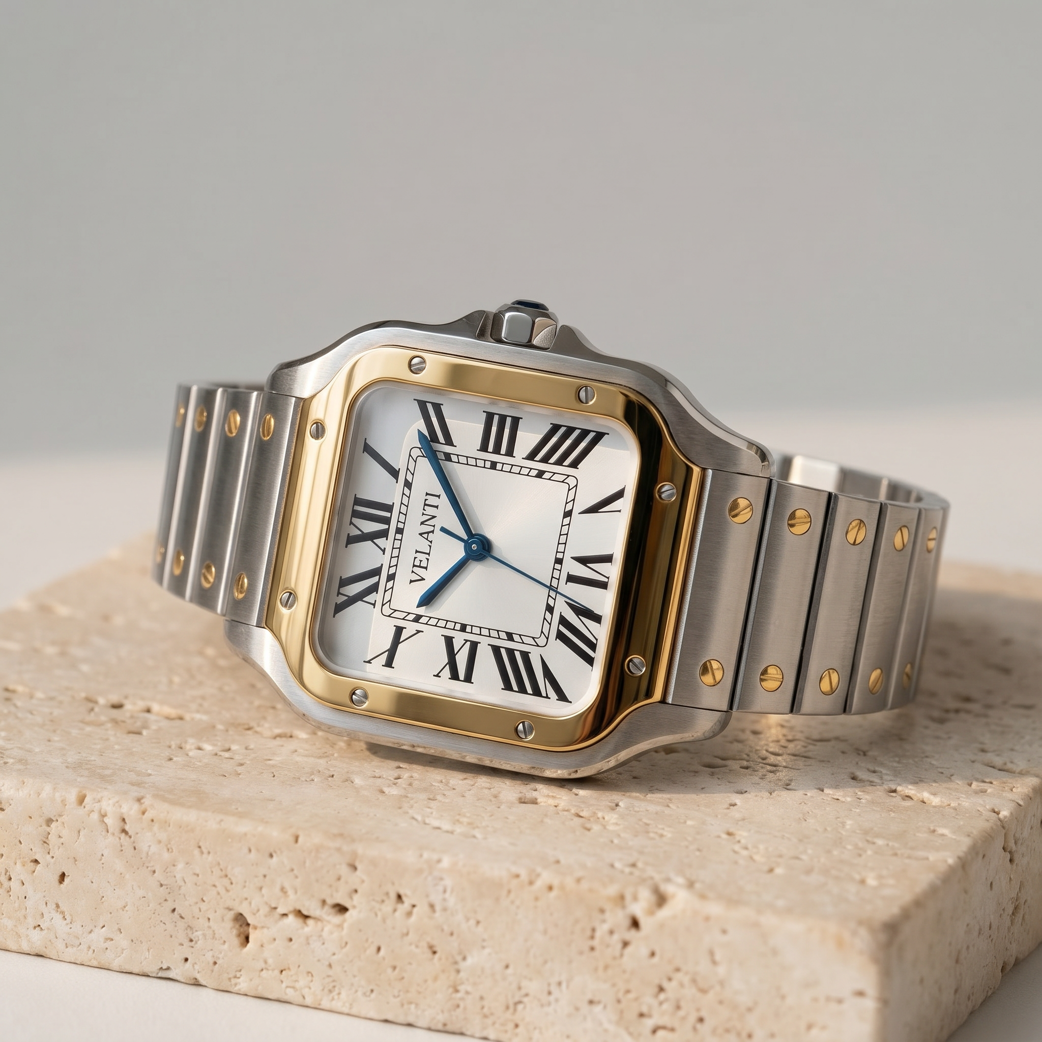 Santos-style automatic watch, Velanti Milano Santvel Gold Silver, product photo 3