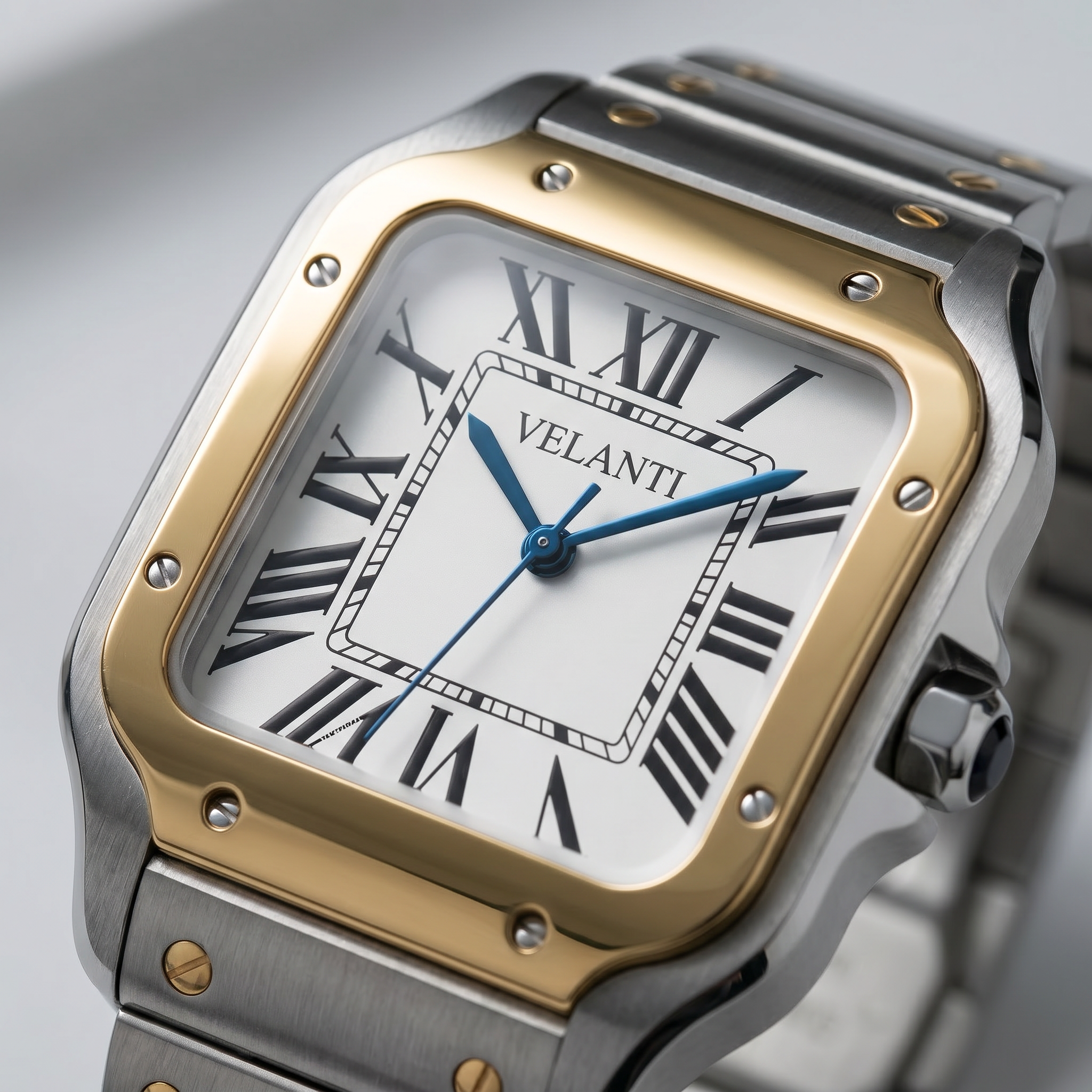 Santos-style automatic watch, Velanti Milano Santvel Gold Silver, product photo 4