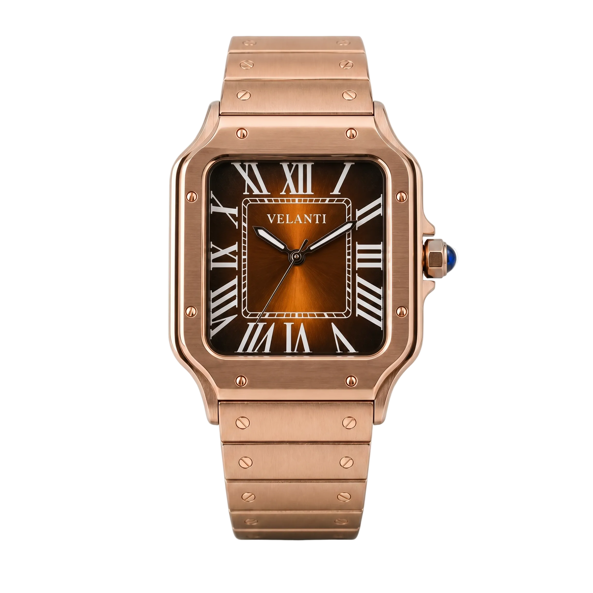 Santos-style automatic watch, Velanti Milano Santvel Rose Gold Brown, main product photo