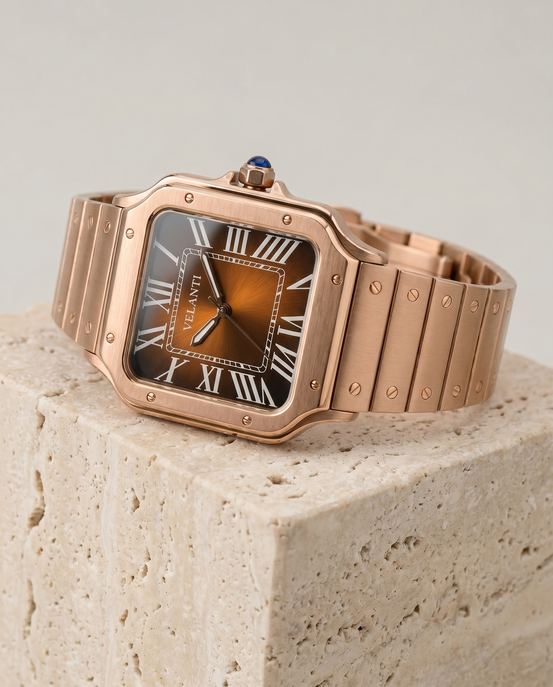 Santos-style automatic watch, Velanti Milano Santvel Rose Gold Brown, product photo 2