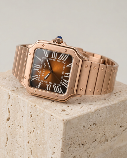 Santos-style custom mod watch, Velanti Milano Santvel Rose Gold Brown, product photo 2