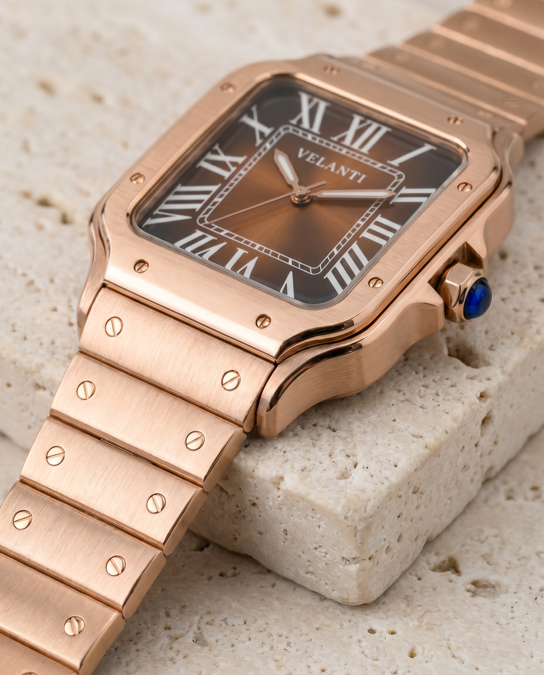 Santos-style automatic watch, Velanti Milano Santvel Rose Gold Brown, product photo 3