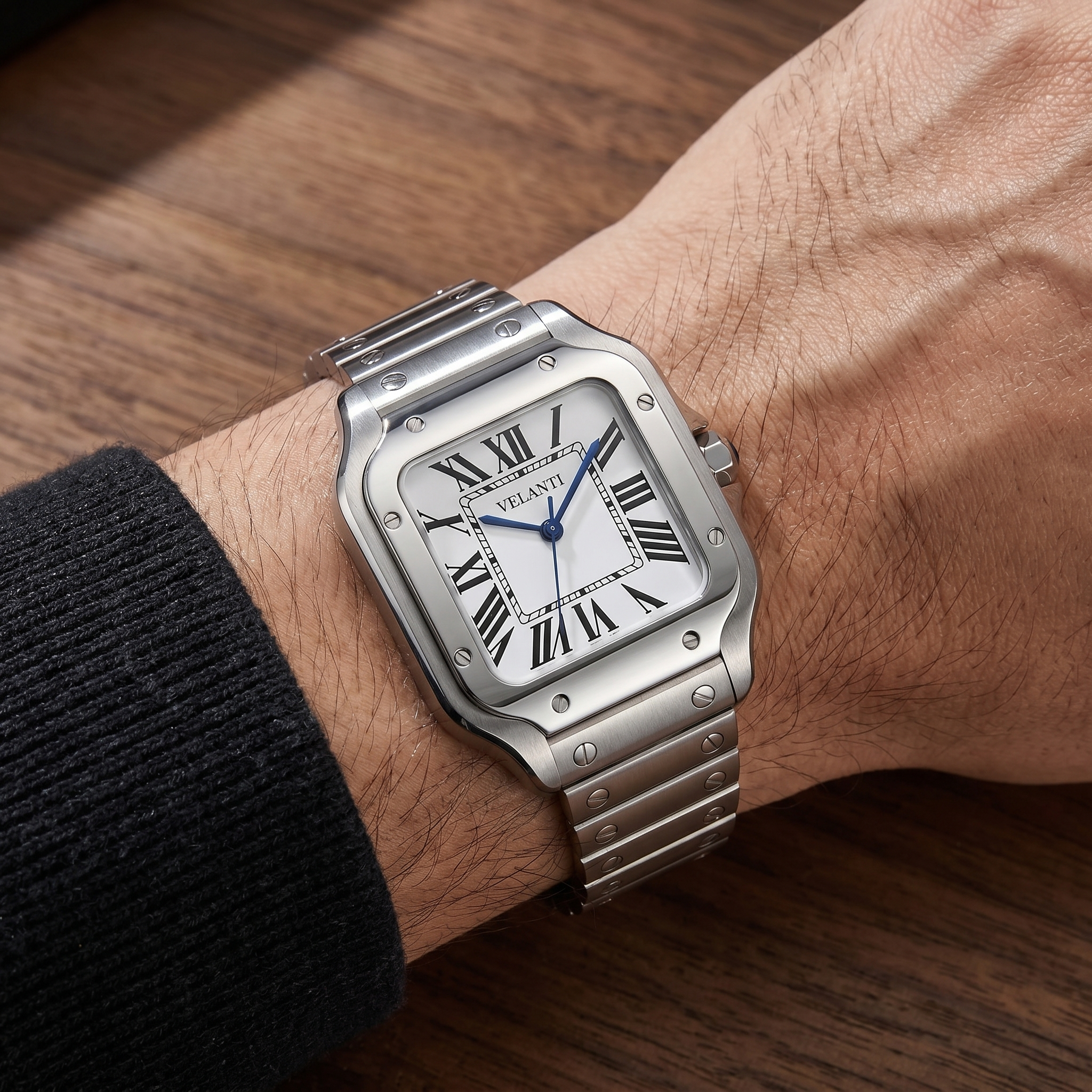 Santos-style automatic watch, Velanti Milano Santvel White worn on wrist photo 8