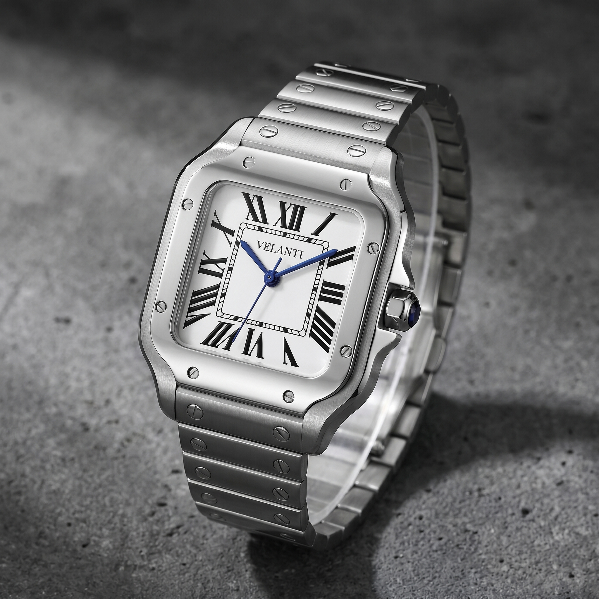Santos-style automatic watch, Velanti Milano Santvel White, bracelet detail photo