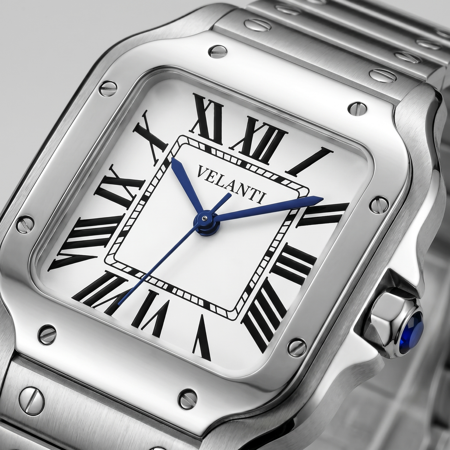Santos-style custom automatic watch, Velanti Milano Santvel White, watch detail photo 11