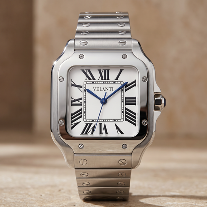 Santos-style custom automatic watch, Velanti Milano Santvel White, watch detail photo 13