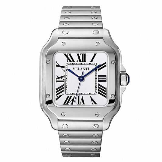 Santos-style custom mod watch, Velanti Milano Santvel White, main product photo