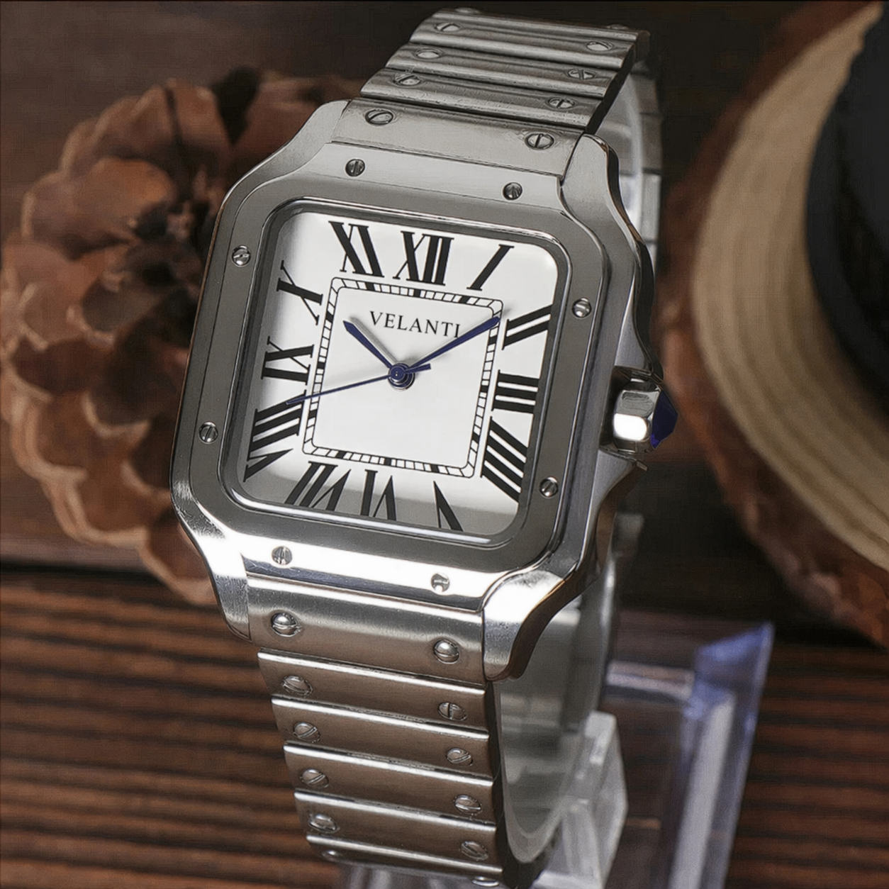 Santos-style automatic watch, Velanti Milano Santvel White, product photo 4