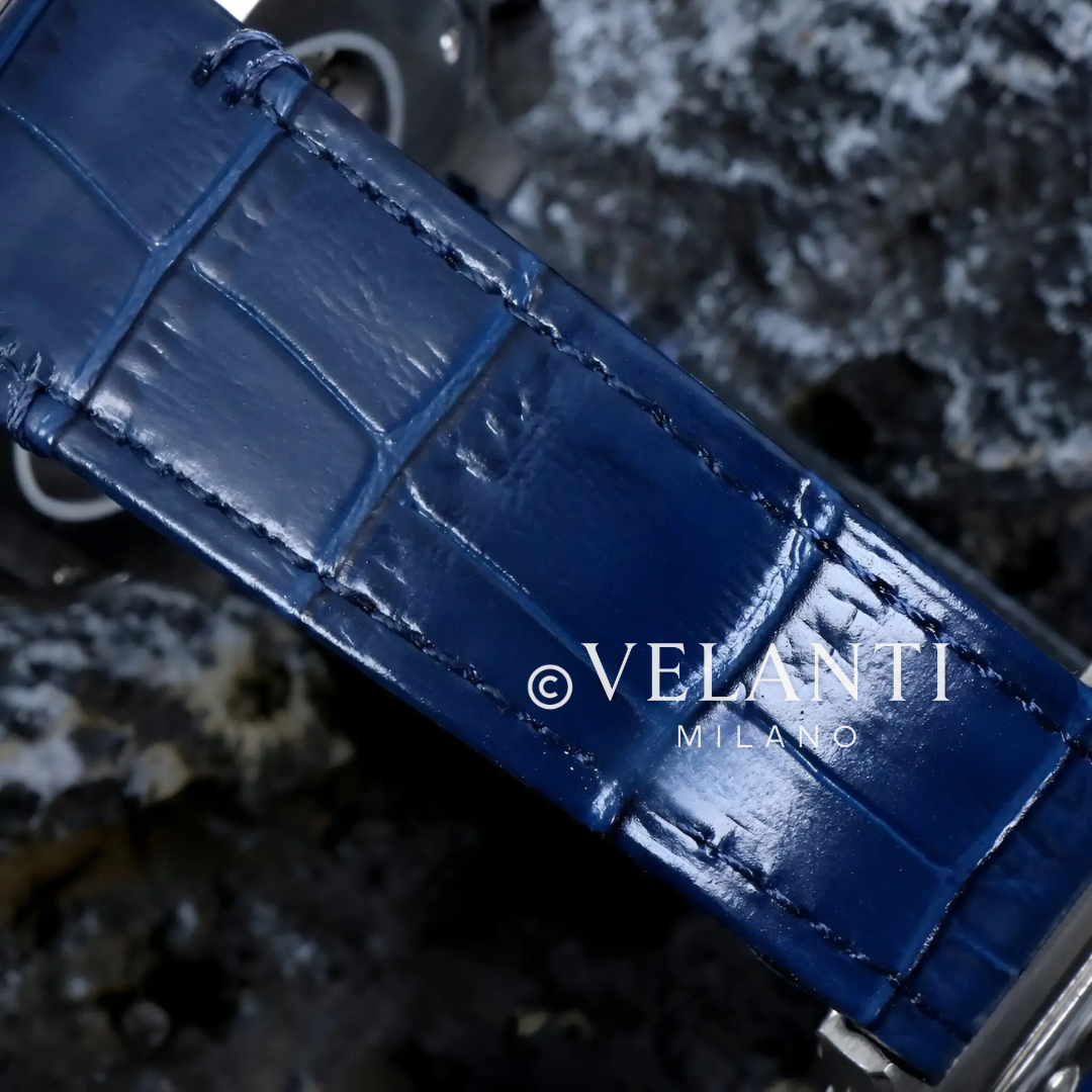Santos-style automatic watch, Velanti Milano Santvel White Blue Leather, product photo 3