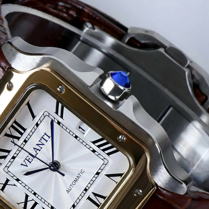 Santos-style automatic watch, Velanti Milano Santvel White Brown Leather, product photo 5