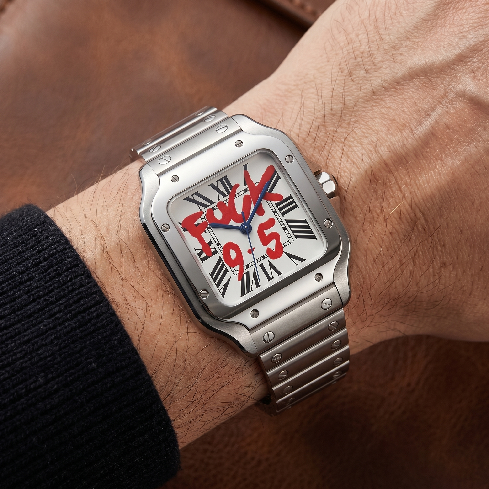 Santos-style automatic watch, Velanti Milano Santvel White Fck 9 To 5 worn on wrist photo 8