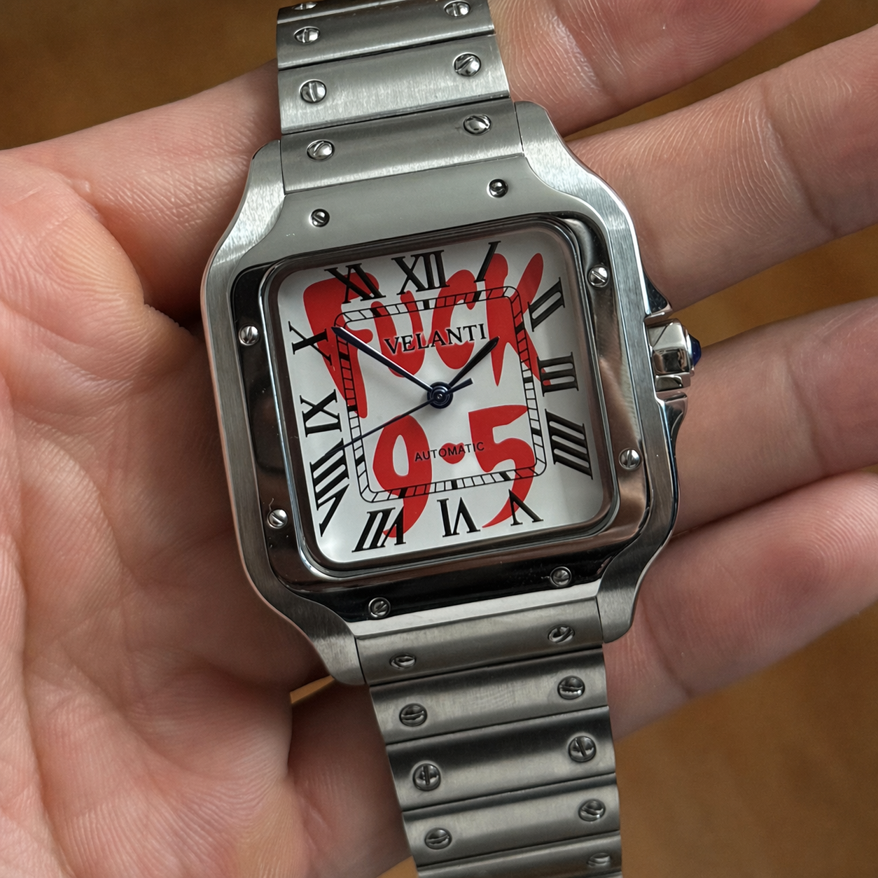 Santos-style automatic watch, Velanti Milano Santvel White Fck 9 To 5, product photo 5