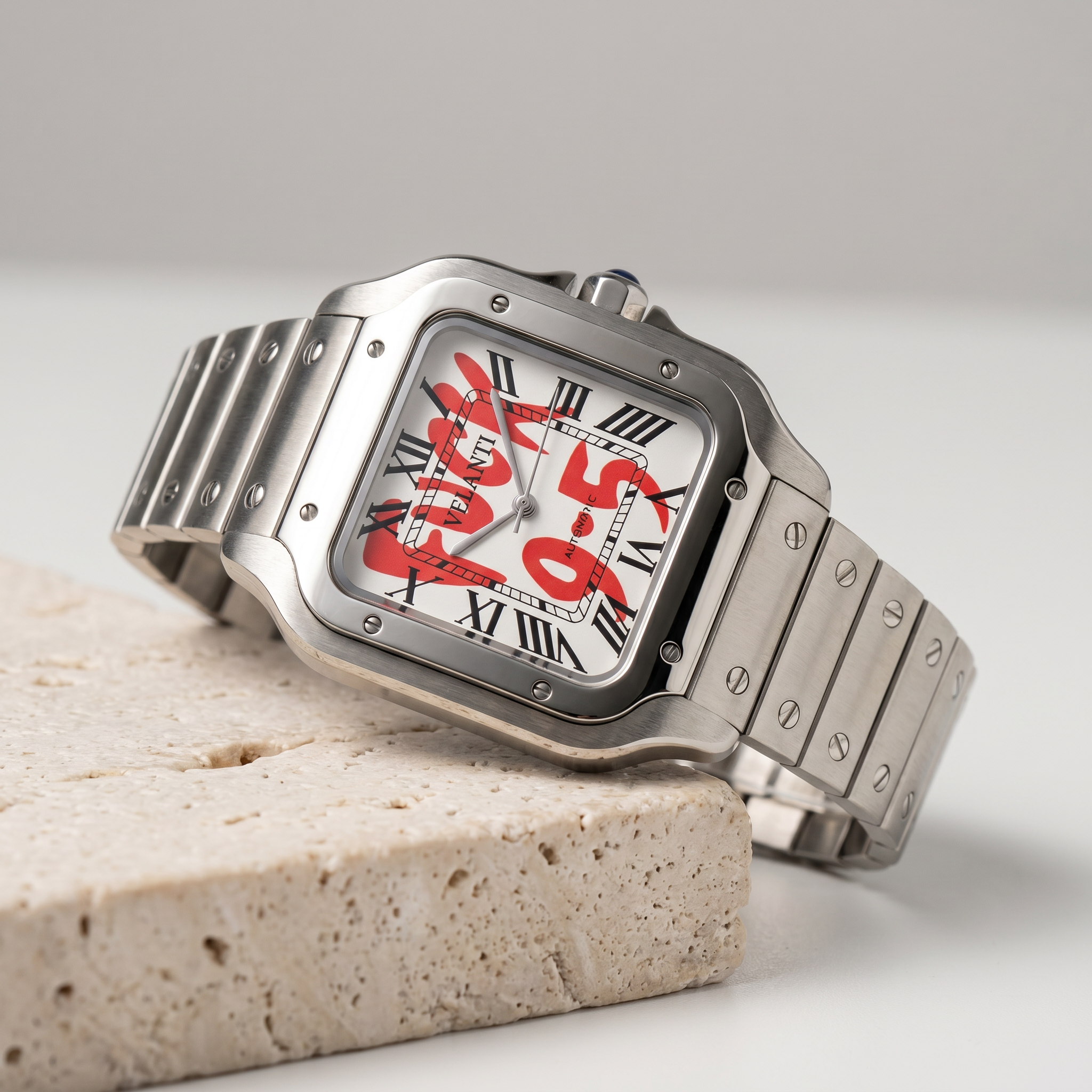 Santos-style automatic watch, Velanti Milano Santvel White Fck 9 To 5, product photo 2