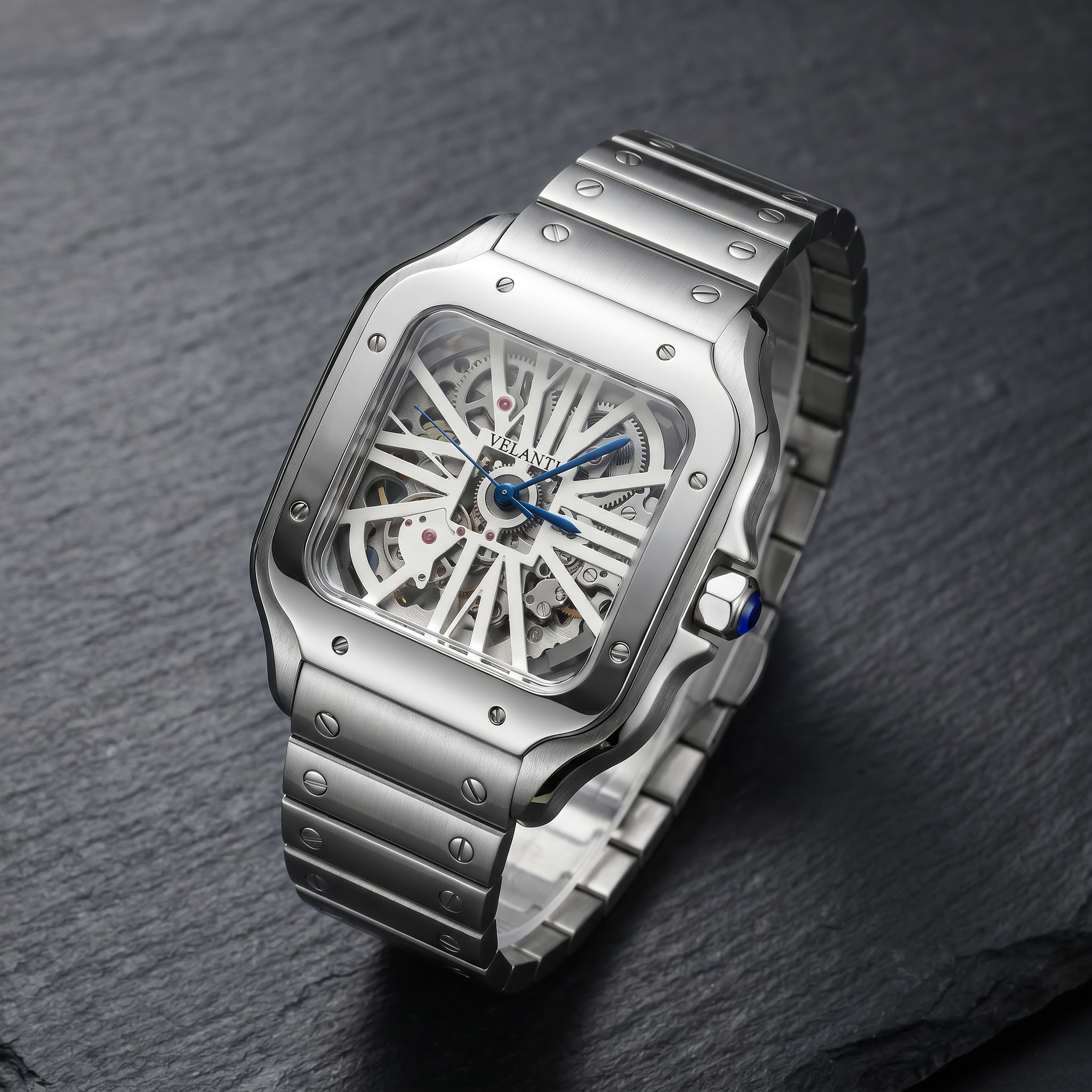 Santos-style automatic watch, Velanti Milano Santvel White Skeleton, bracelet detail photo