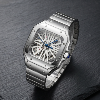 Santos-style custom automatic watch, Velanti Milano Santvel White Skeleton, bracelet detail photo