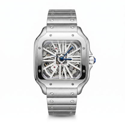 Santos-style custom mod watch, Velanti Milano Santvel White Skeleton, main product photo