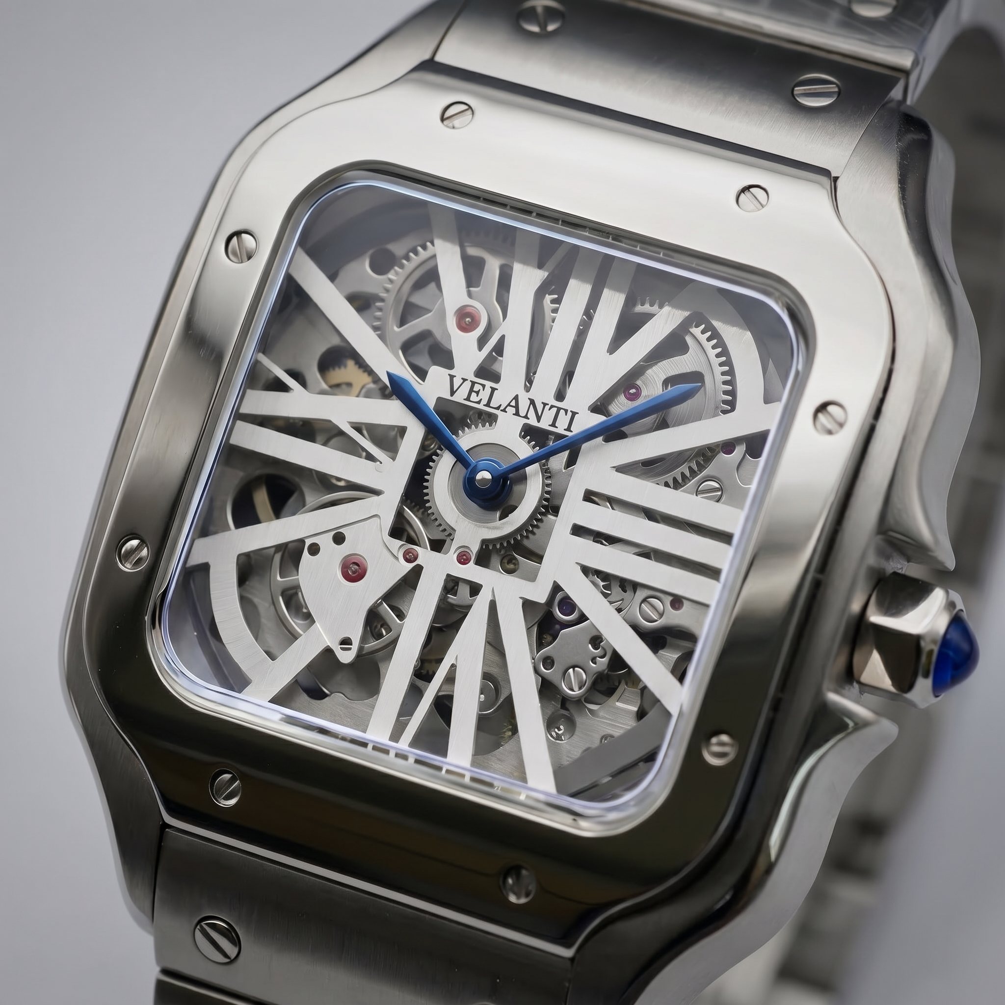 Santos-style automatic watch, Velanti Milano Santvel White Skeleton, product photo 5