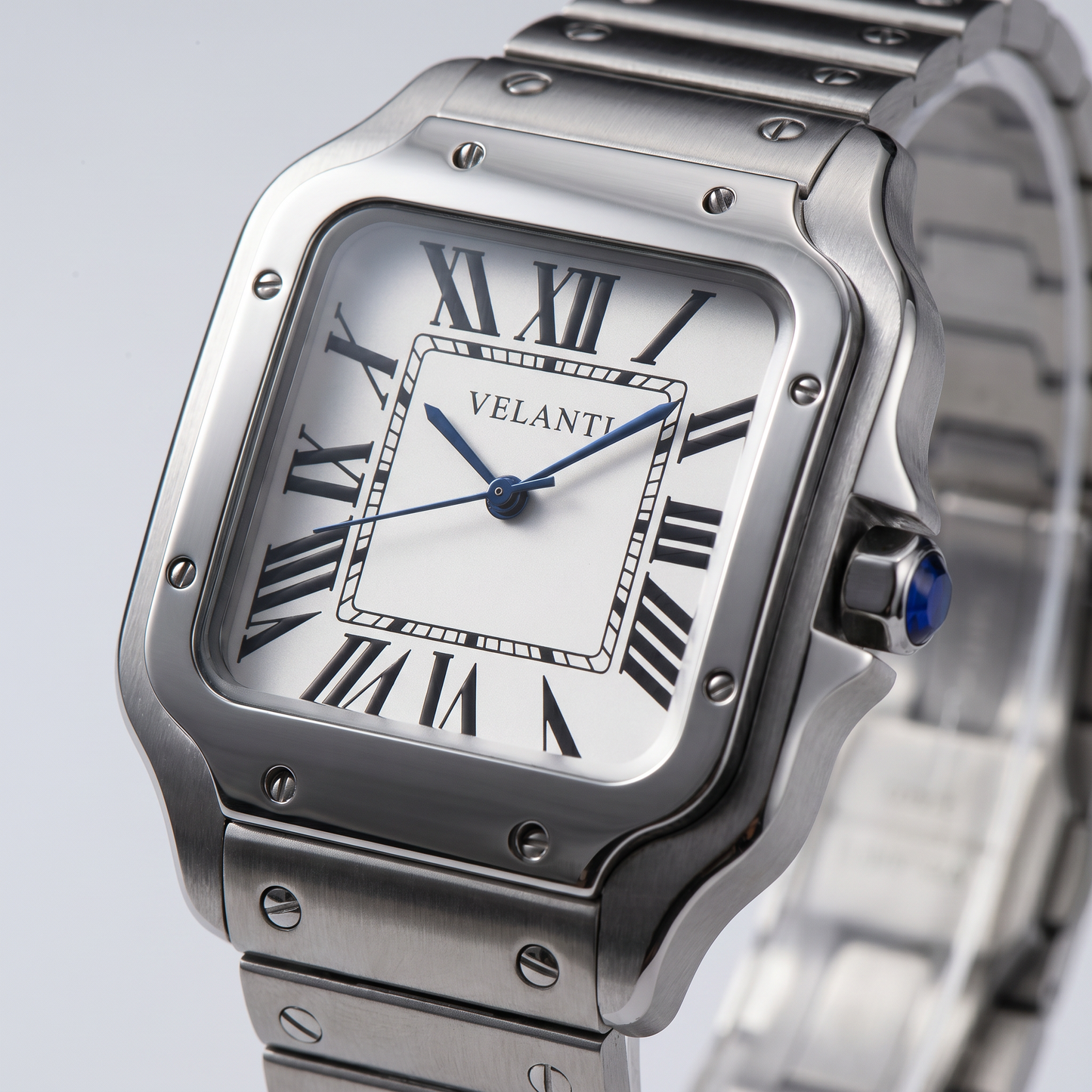 Santos-style custom mod watch, Velanti Milano Santvel White, product photo 3