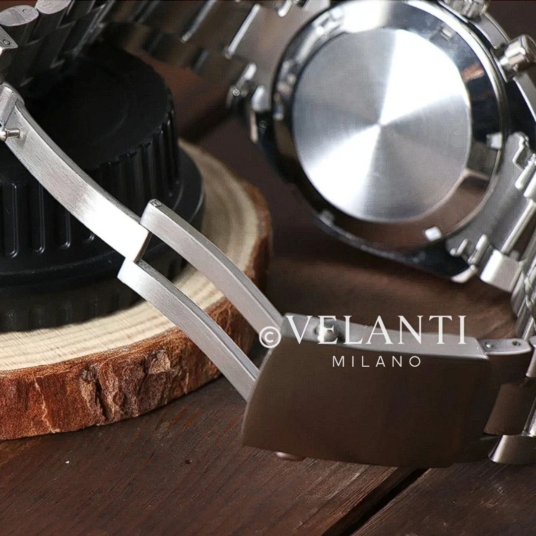 Speedmaster-style chronograph watch, Velanti Milano Speedvel Black, product photo 3