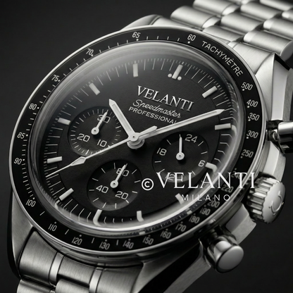 Speedmaster-style custom chronograph watch, Velanti Milano Speedvel Black, product photo 4