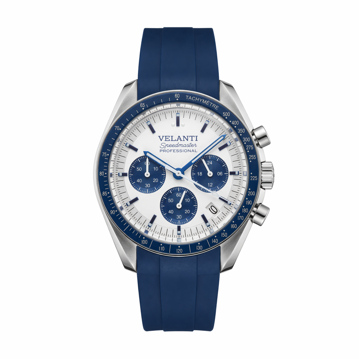 Speedmaster-style chronograph watch, Velanti Milano Speedvel Snoopy Blue, main product photo