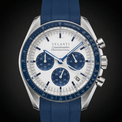 Speedmaster-style custom chronograph watch, Velanti Milano Speedvel Snoopy Blue, product photo 3