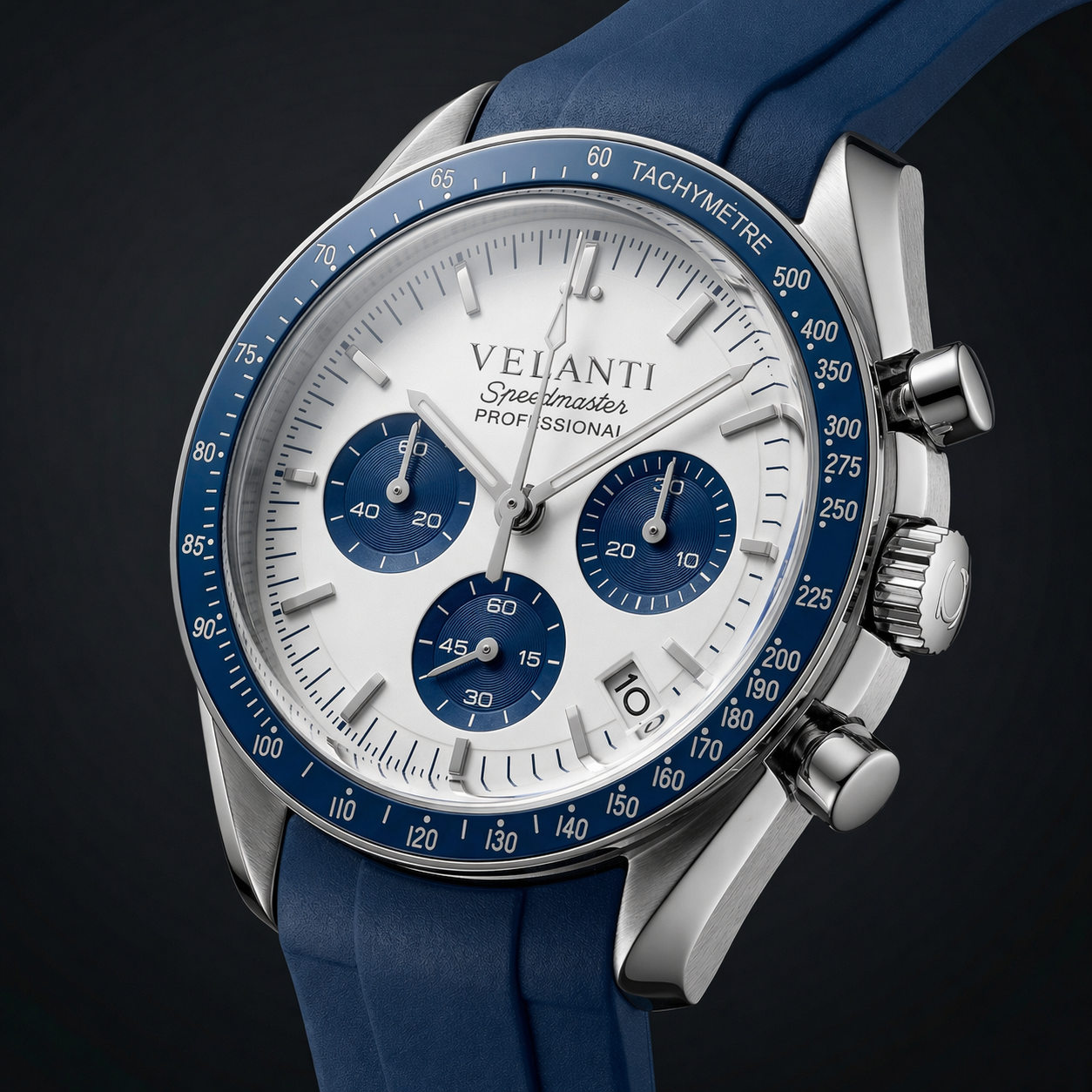 Speedmaster-style chronograph watch, Velanti Milano Speedvel Snoopy Blue, product photo 4