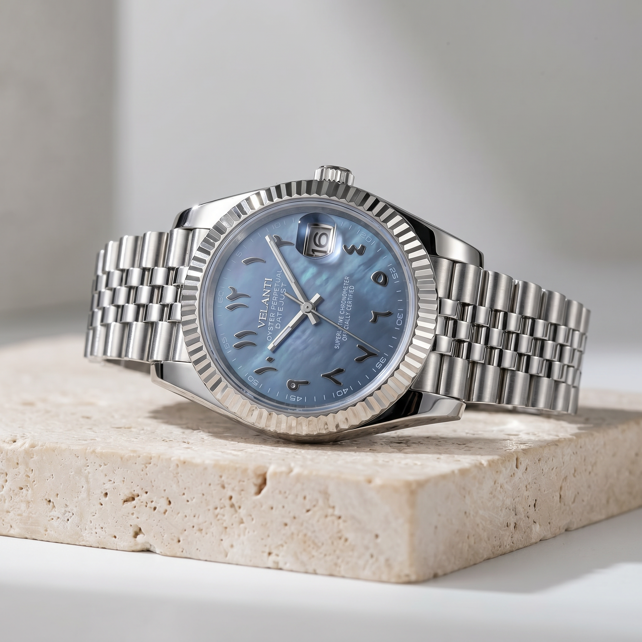 Datejust-style automatic watch, Velanti Milano Veljust Arabic Cosmos, product photo 2
