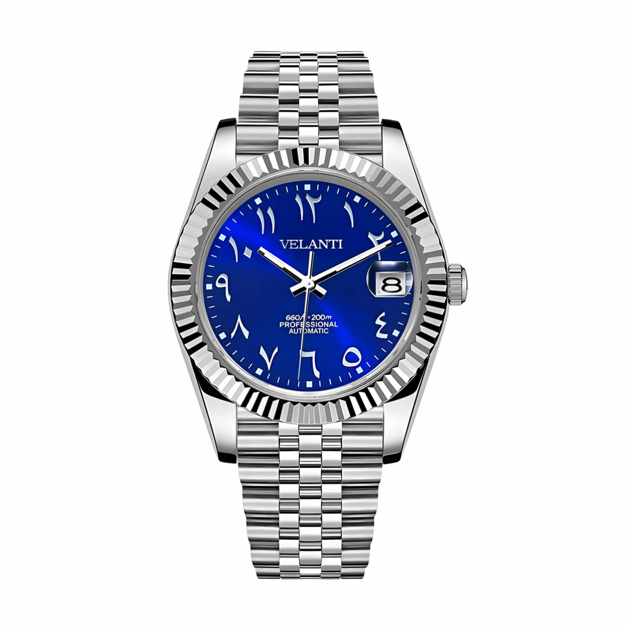 Datejust-style automatic watch, Velanti Milano Veljust Arabic Royal Blue, main product photo