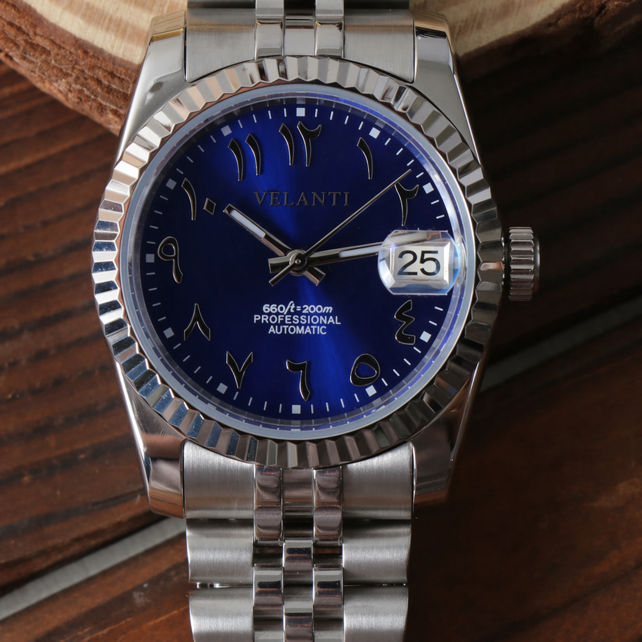Datejust-style automatic watch, Velanti Milano Veljust Arabic Royal Blue, product photo 4