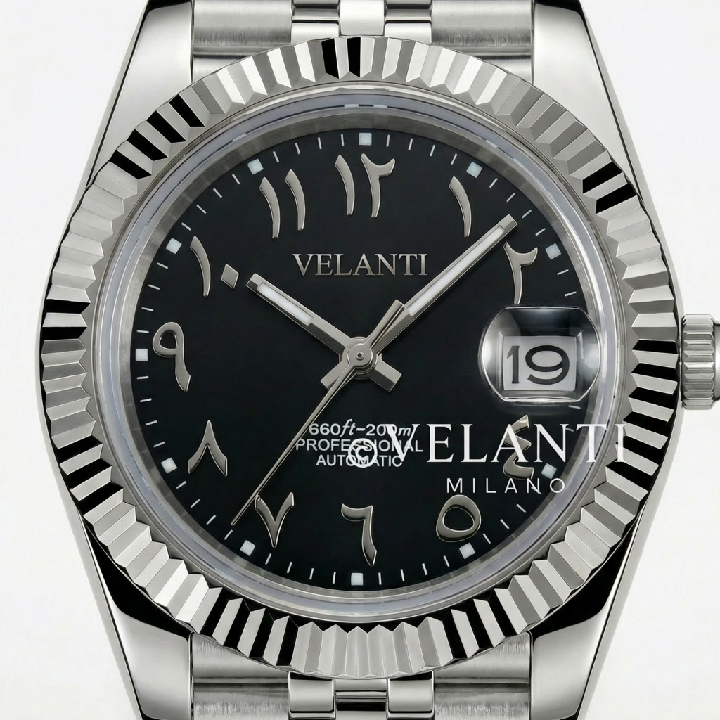 Datejust-style automatic watch, Velanti Milano Veljust Black Arabic, product photo 7