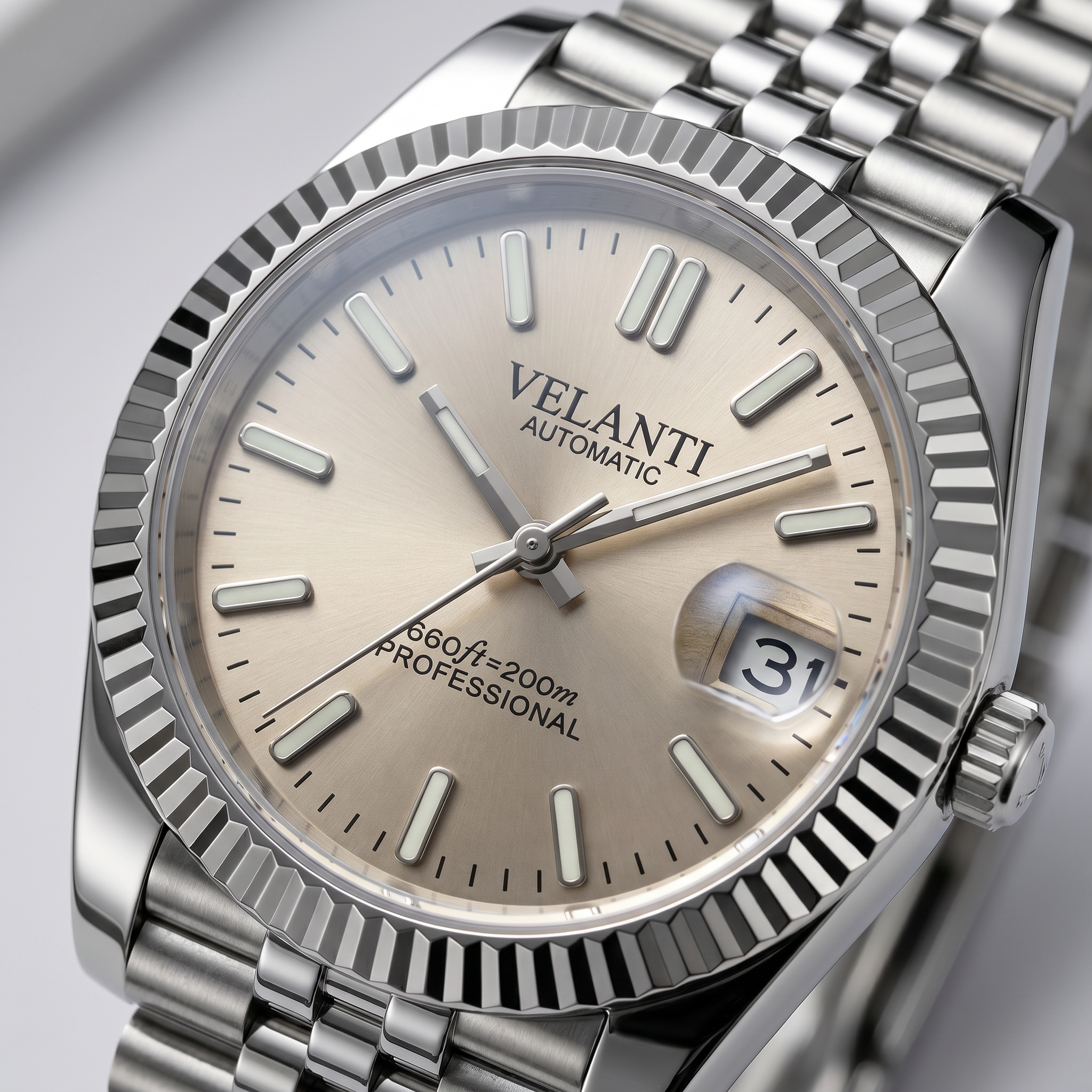 Datejust-style automatic watch, Velanti Milano Veljust Champagne, product photo 2