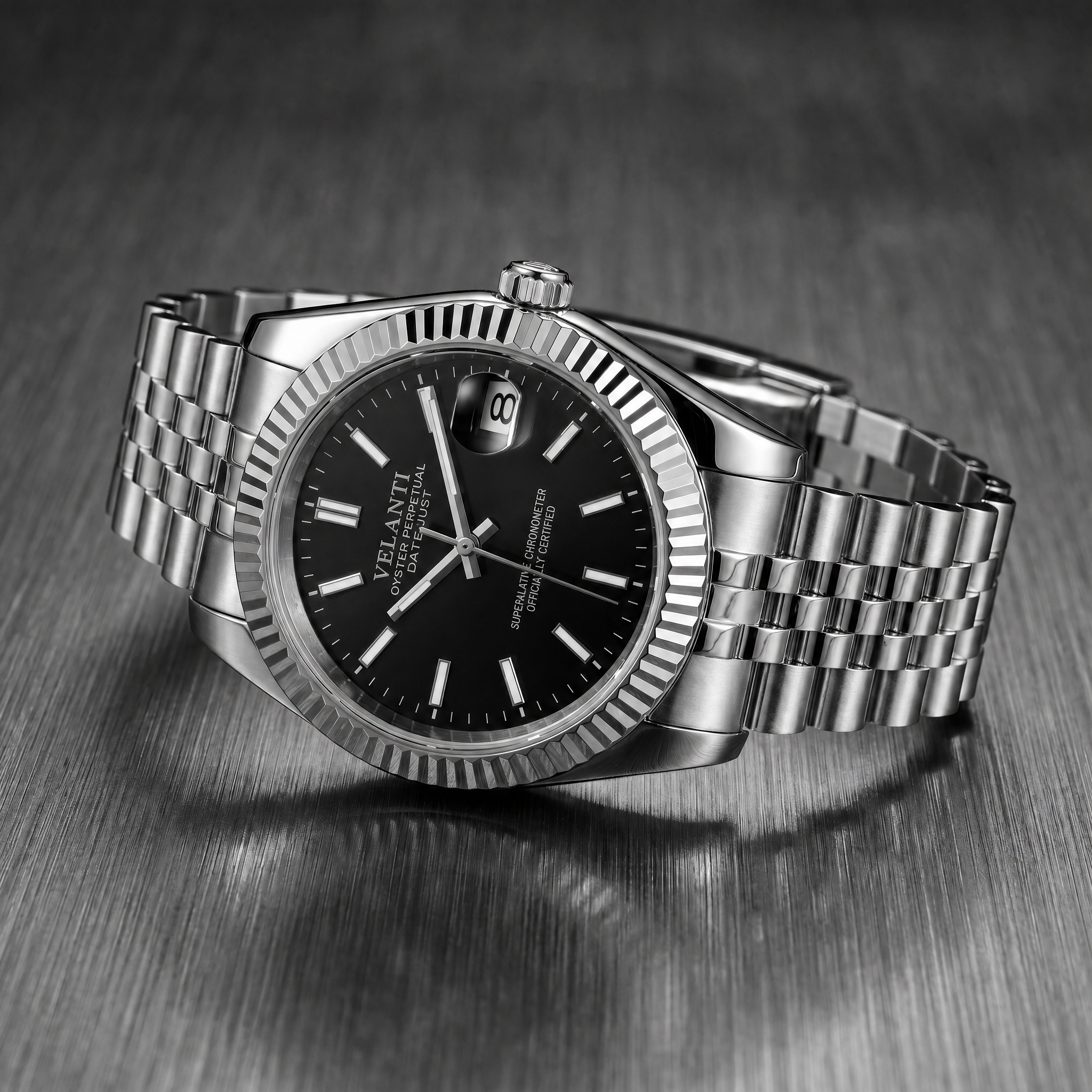 Datejust-style automatic watch, Velanti Milano Veljust Classic Black, bracelet detail photo