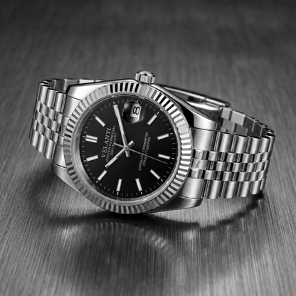 Datejust-style custom automatic watch, Velanti Milano Veljust Classic Black, bracelet detail photo